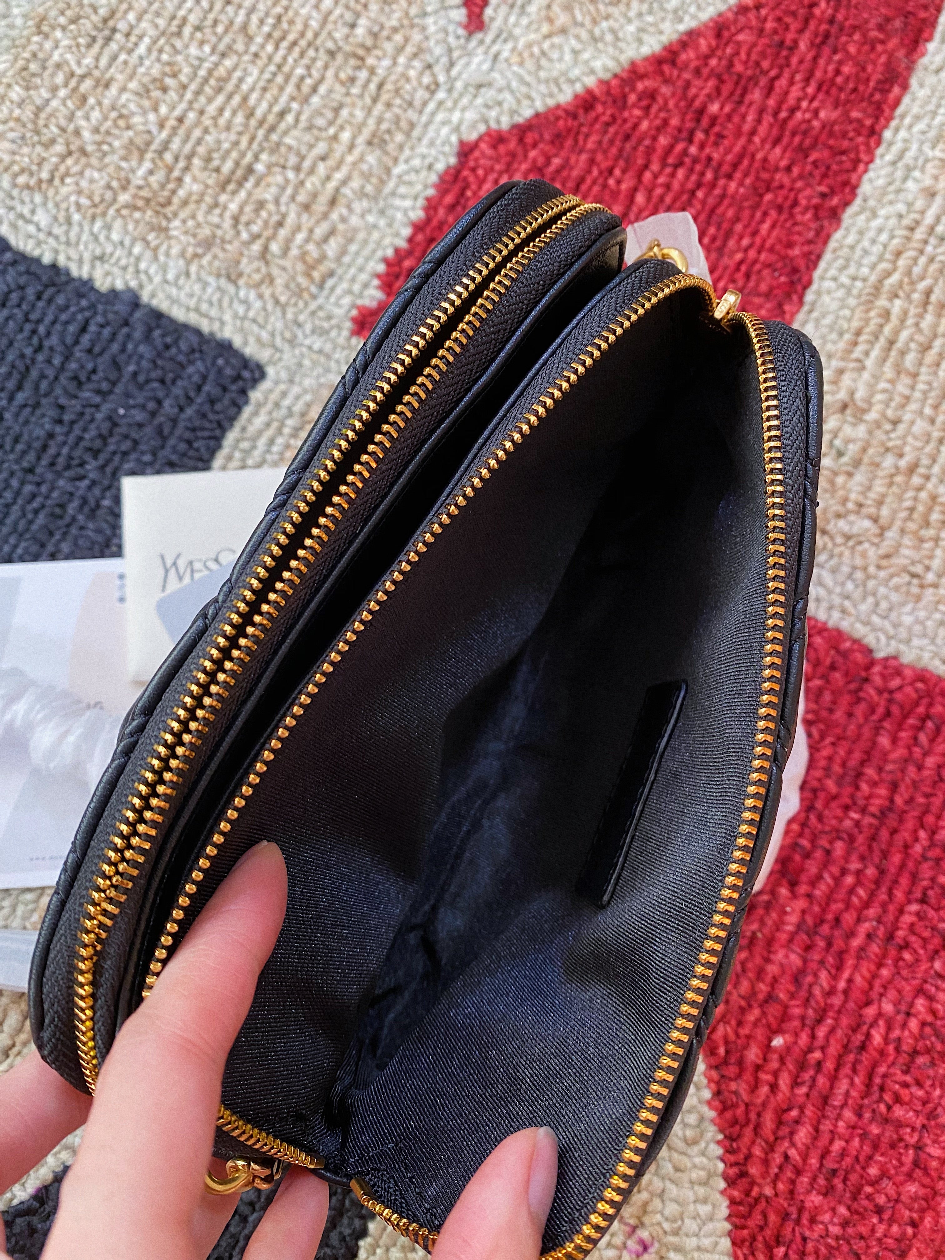 [TOP] Yves Saint Laurent YSL YSL Black Becky Double Zip Pouch