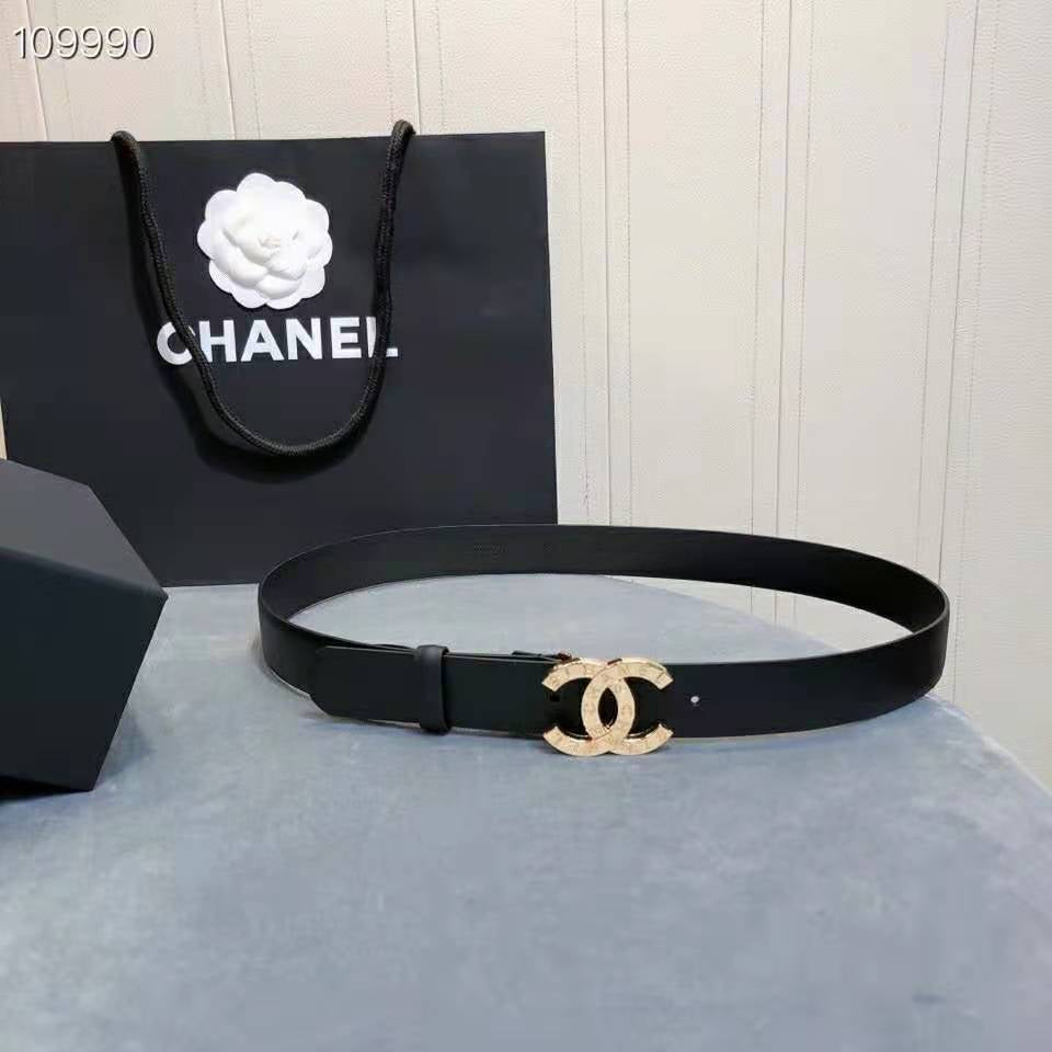 [TOP] CHANEL Metal Logo Belt - Black & GHW
