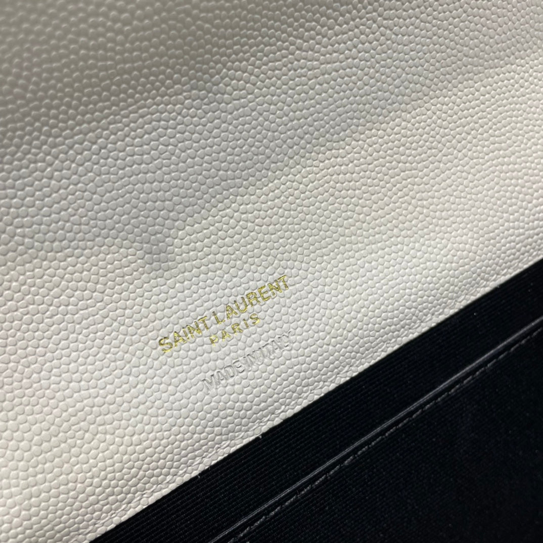 [TOP] Yves Saint Laurent YSL Monogram Clutch Embossed Leather - White