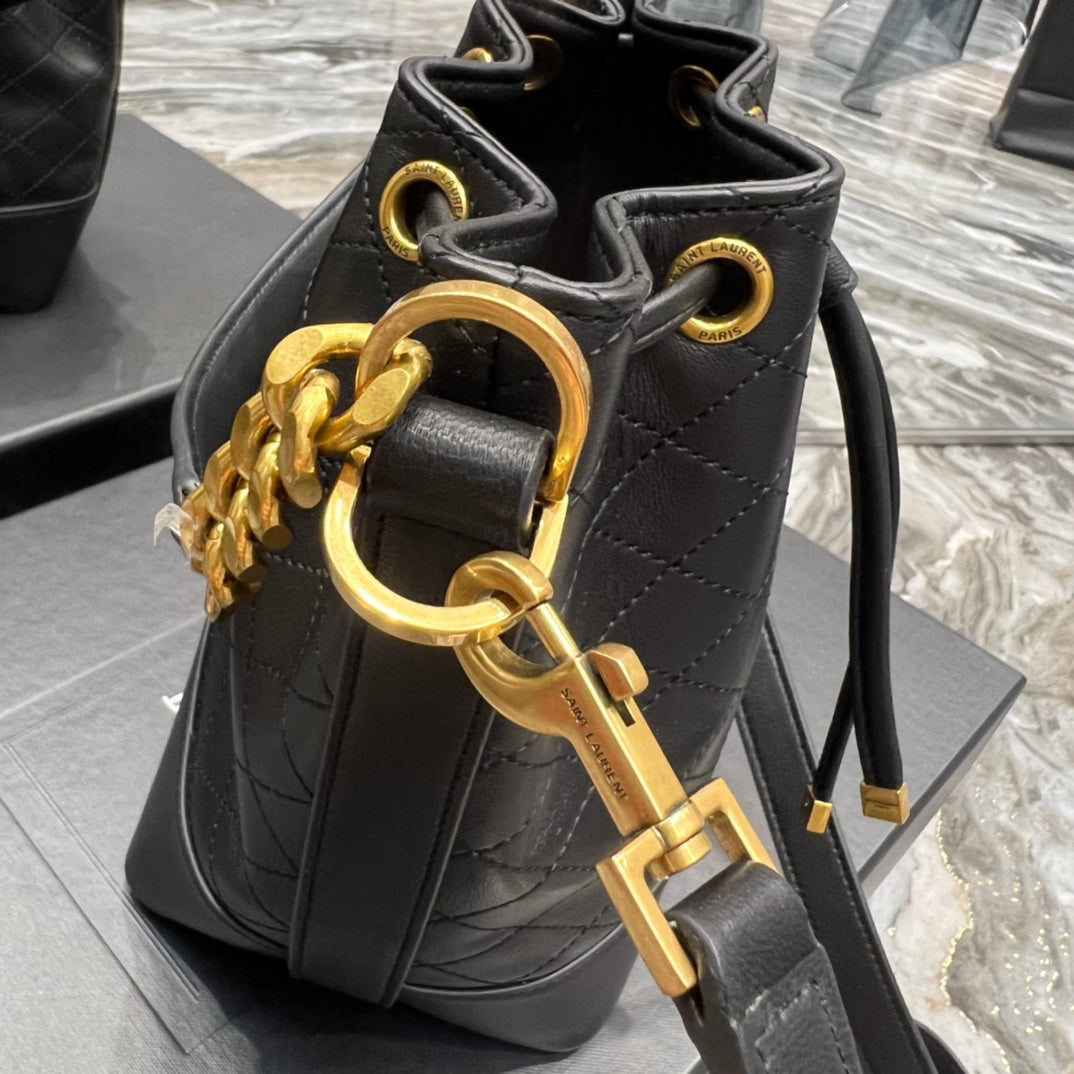 [TOP] Yves Saint Laurent YSL Emmanuelle Small Quilted Lambskin Bucket Bag - Black