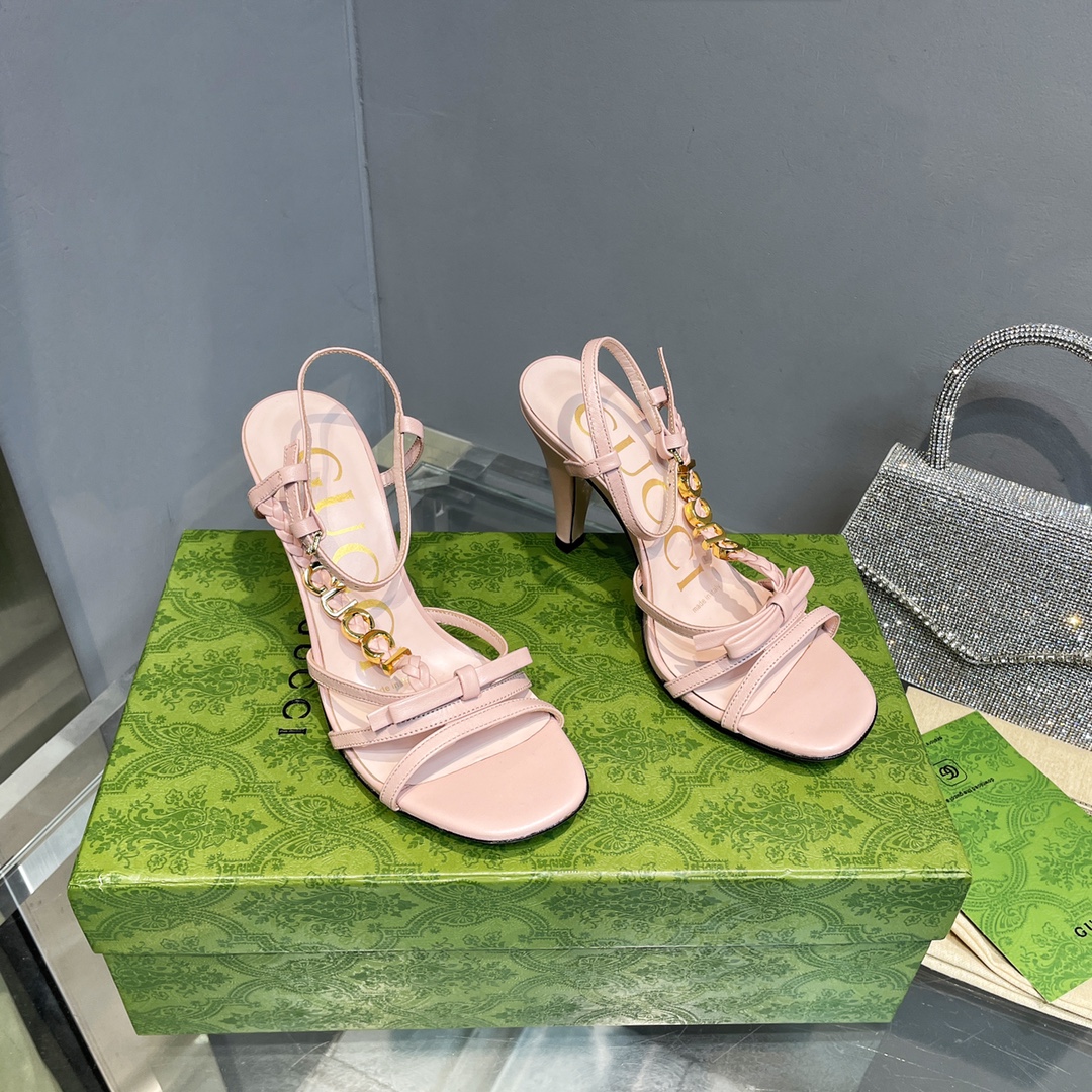 [TOP] GUCCI Woven Braid   Metal Buckle Sandals - Pink