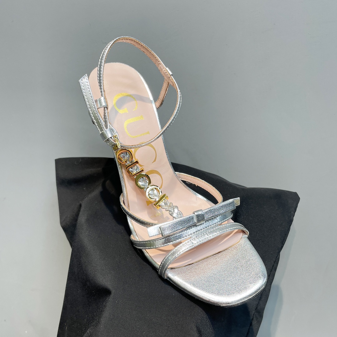 [TOP] GUCCI Woven Braid   Metal Buckle Sandals - Silver