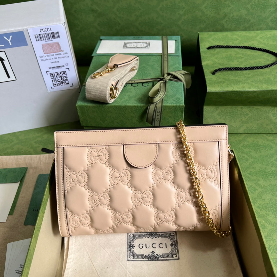[TOP] GUCCI GG Matelasse Leather Shoulder Bag - Beige