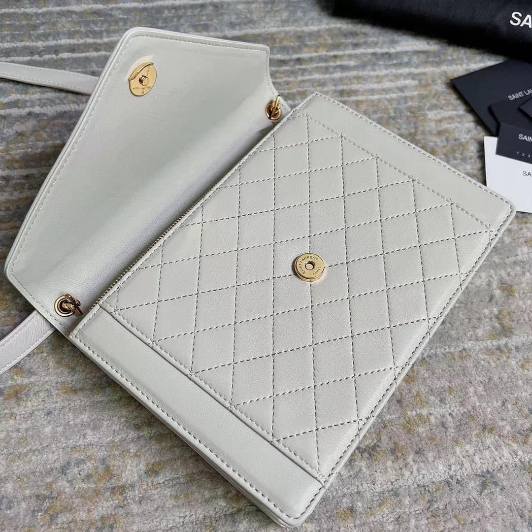 [TOP] Yves Saint Laurent YSL Mini Quilted Envelope Bag - White