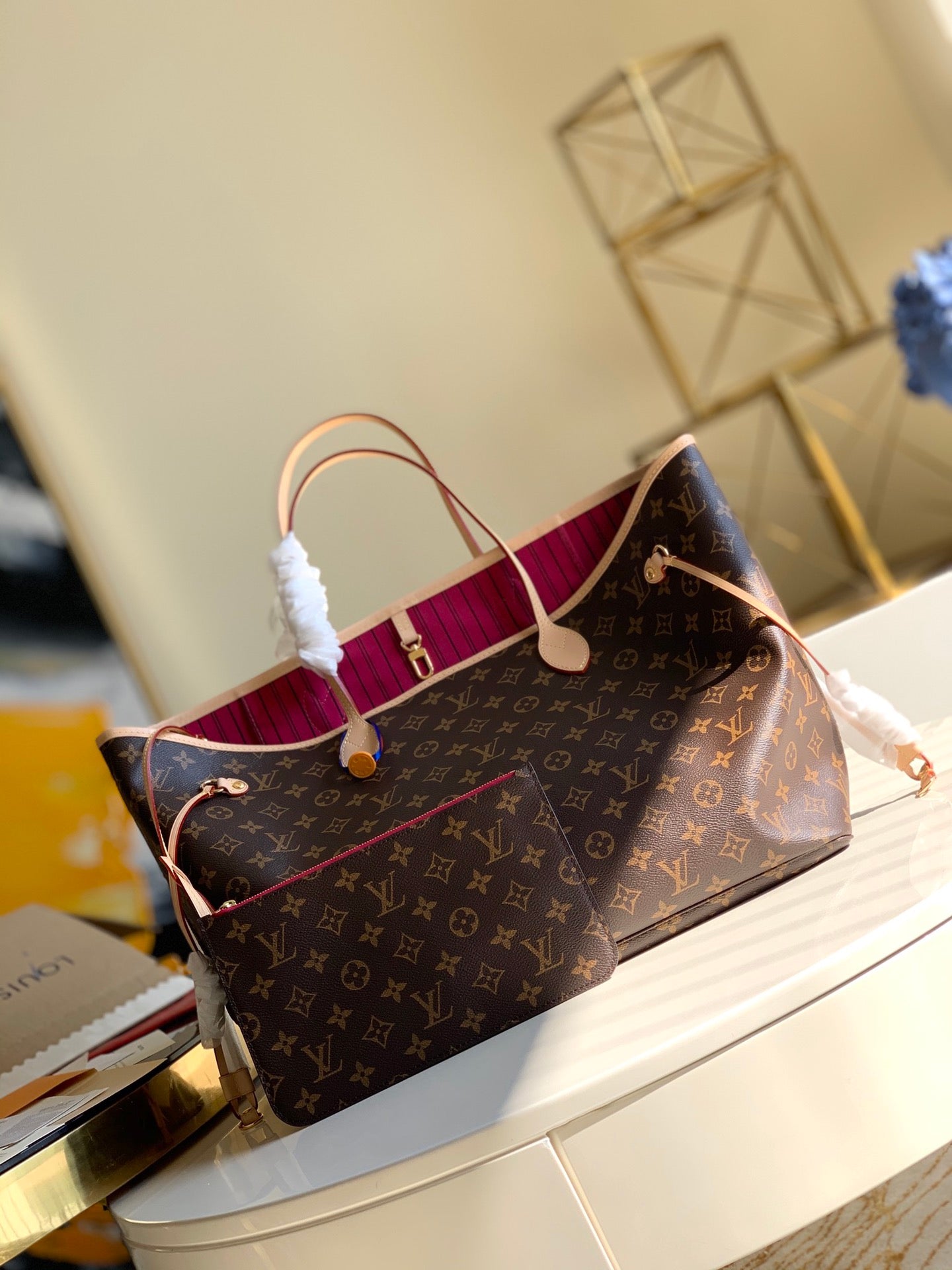 [TOP] Louis Vuitton LV  Neverfull Monogram GM Bag 39x33x20cm- Fuchsia