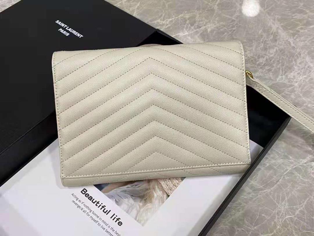 [TOP] Yves Saint Laurent YSL Cassandre Matelasse Flap Pouch Grain Leather - White