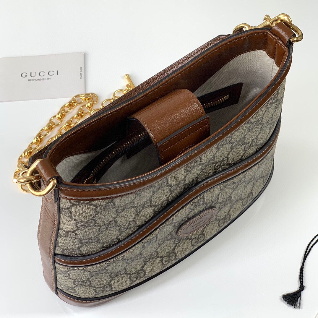[TOP] GUCCI G*G Large Shoulder Bag w Interlocking G - Brown