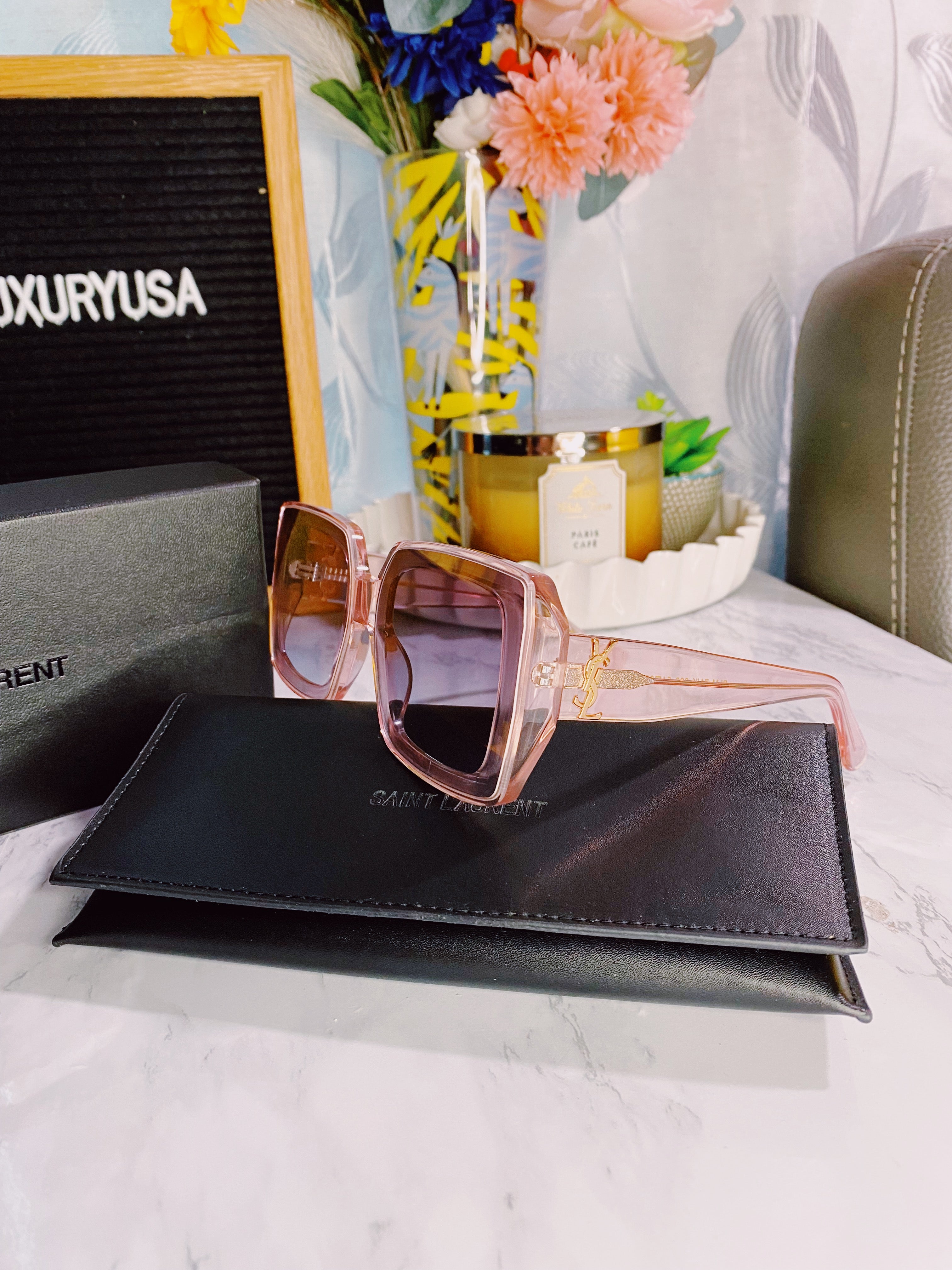 [TOP] Yves Saint Laurent YSL YSL Clear Sunglasses - Pink