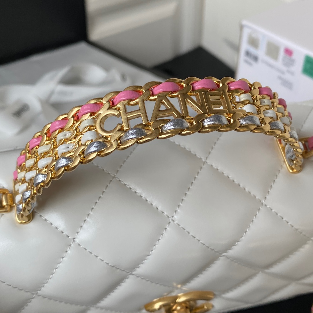 [TOP] CHANEL Mini CoCo Handle Bag 20X14X7.5cm - White & GHW