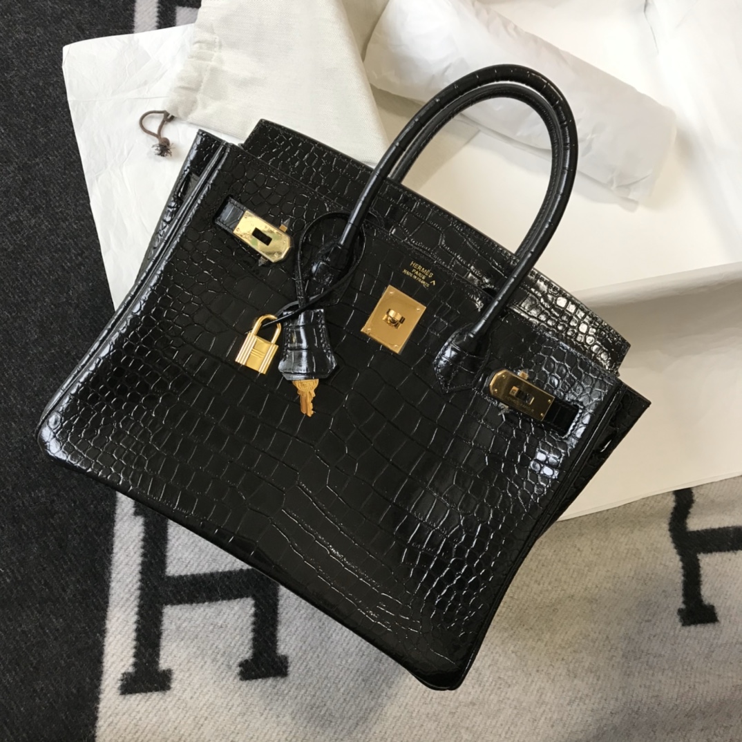[TOP] HERMES Birkin Crocodile 25CM/30CM- Black & GHW
