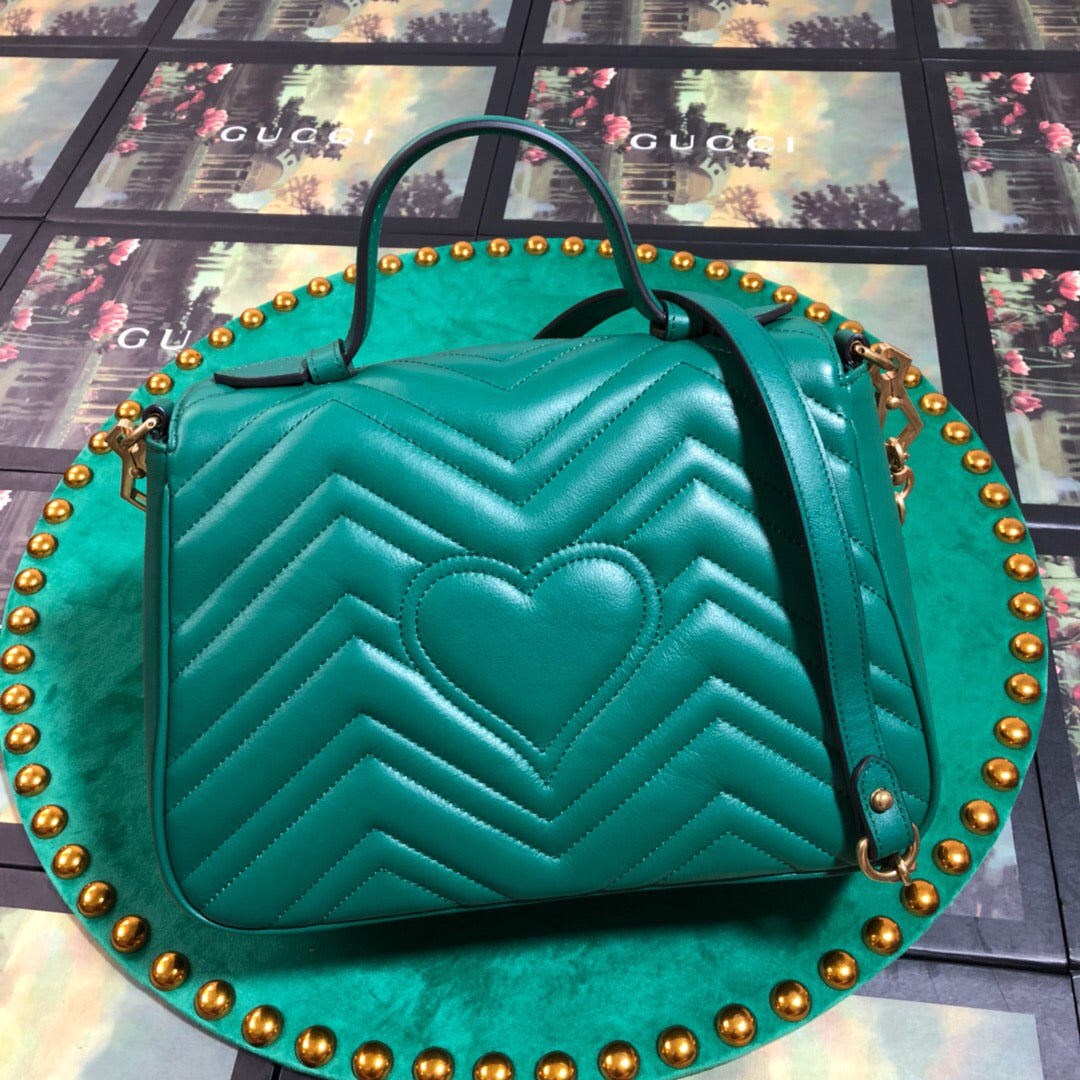 [TOP] GUCCI GG Marmont  Bag Top Handle 27*13.5*10 - Green