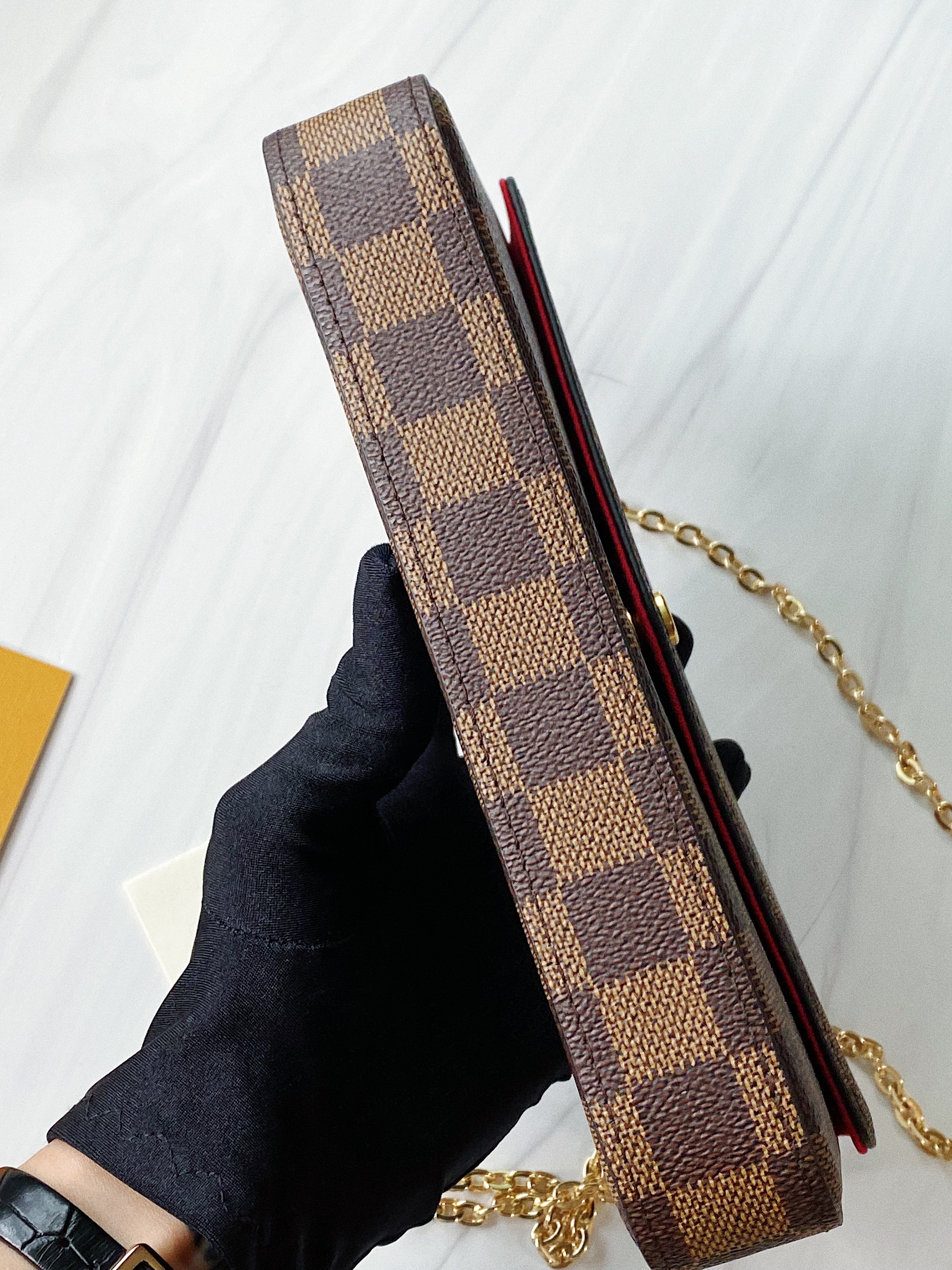 [TOP] Louis Vuitton LV £V Felicie Damier Ebene Bag 21X12X3cm - Red