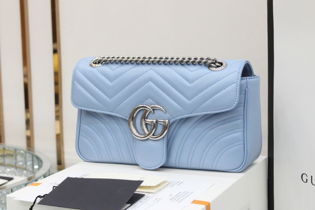 [TOP] GUCCI G*G Marmont Matelasse Bag Small 26cm - Light Blue w SHW