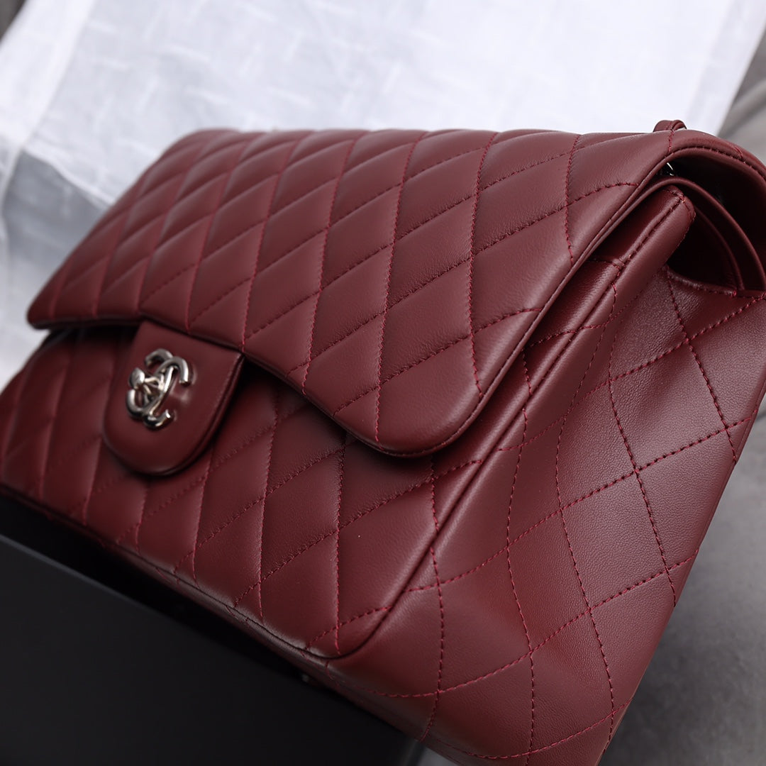 [TOP] CHANEL Classic Flap Bag Jumbo 30cm - Burgundy & SHW