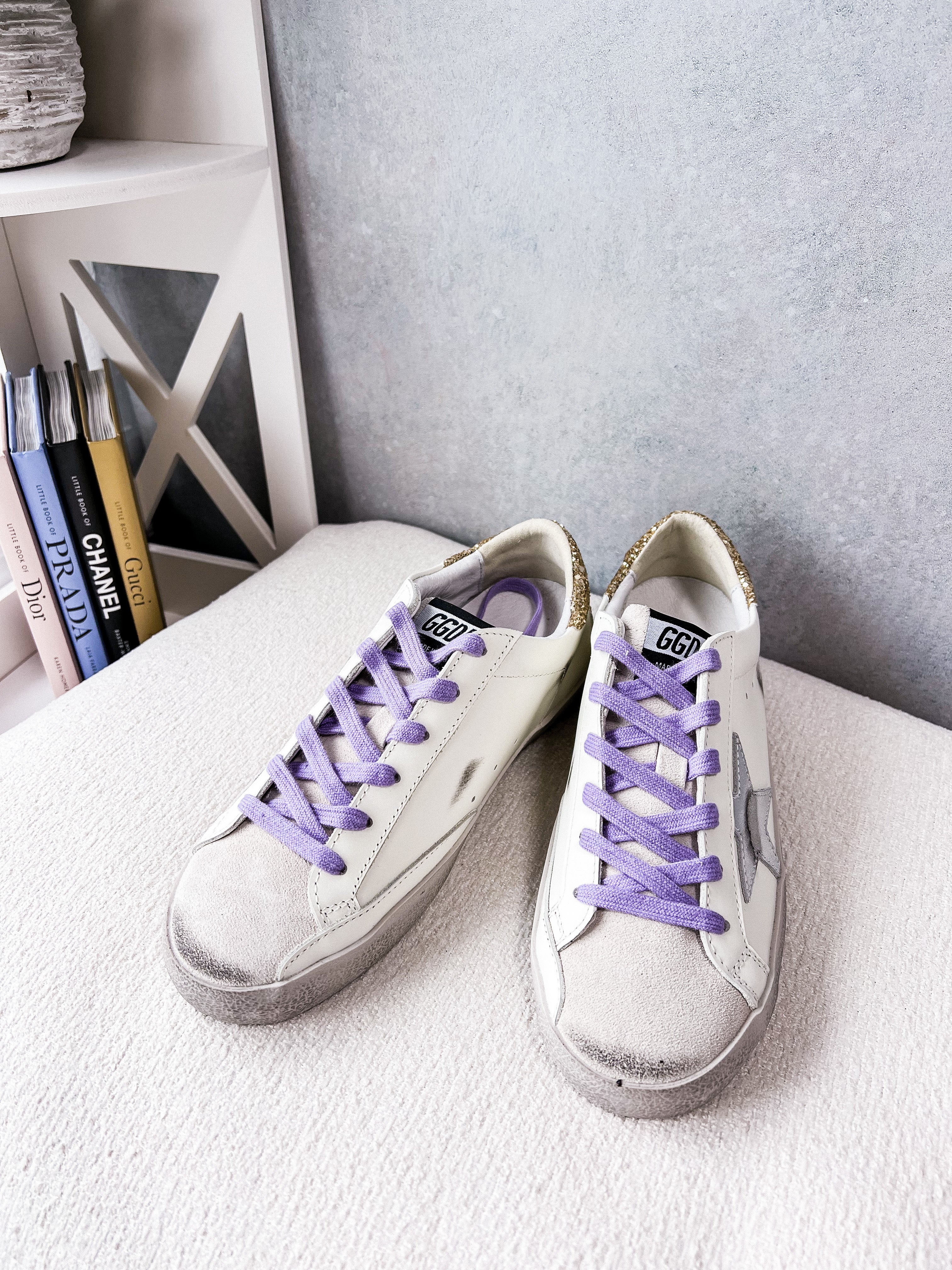 [TOP] GGDB Low Top Sneakers - White, Purple and Golden Glitter