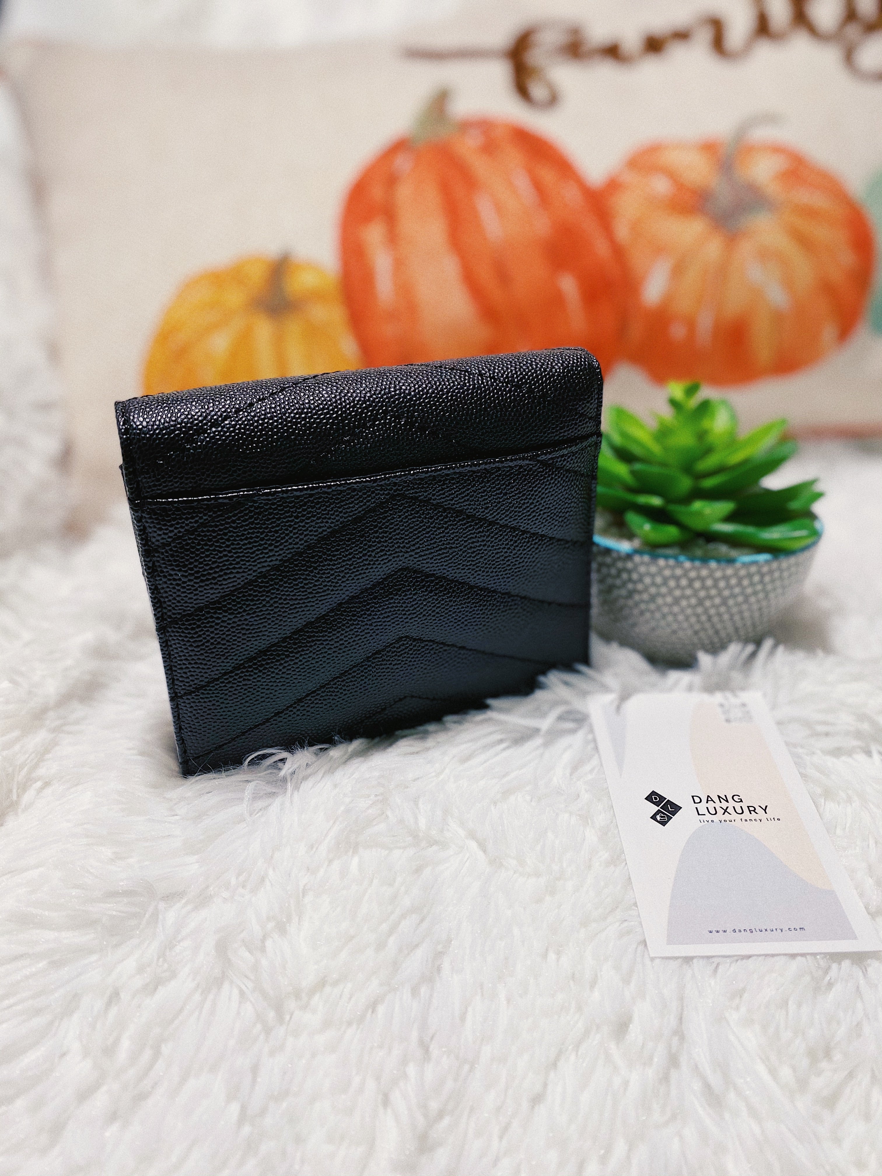 [TOP] Yves Saint Laurent YSL Compact 3 Fold Quilted Leather Wallet