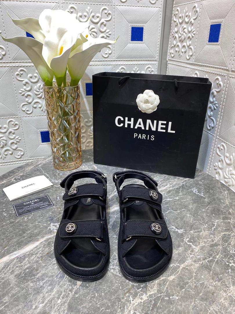 [TOP] CHANEL Dad Teva Fabric Sandals - Black