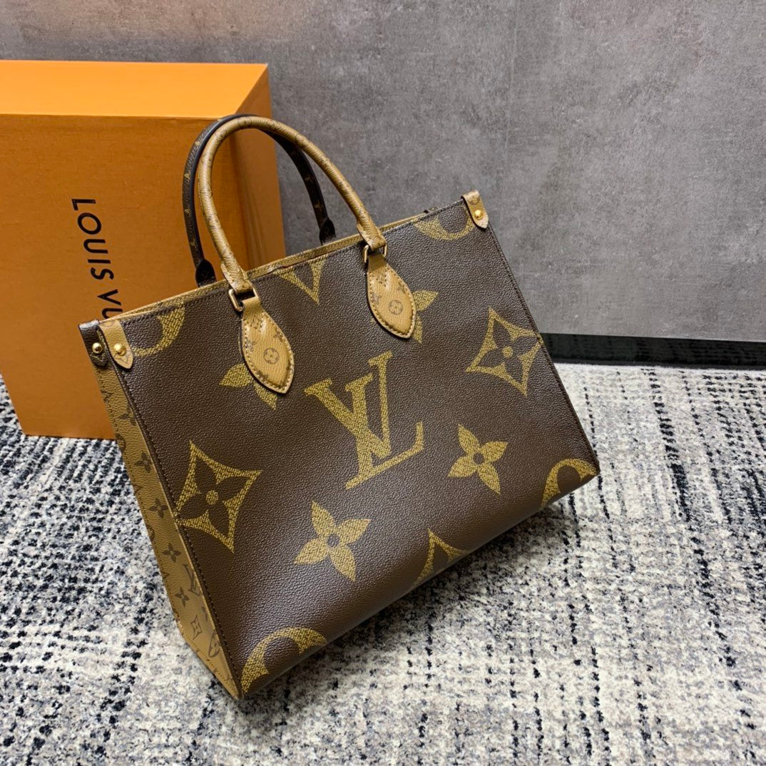 [TOP] Louis Vuitton LV  On The Go Giant Monogram MM 35x27x14cm-Brown