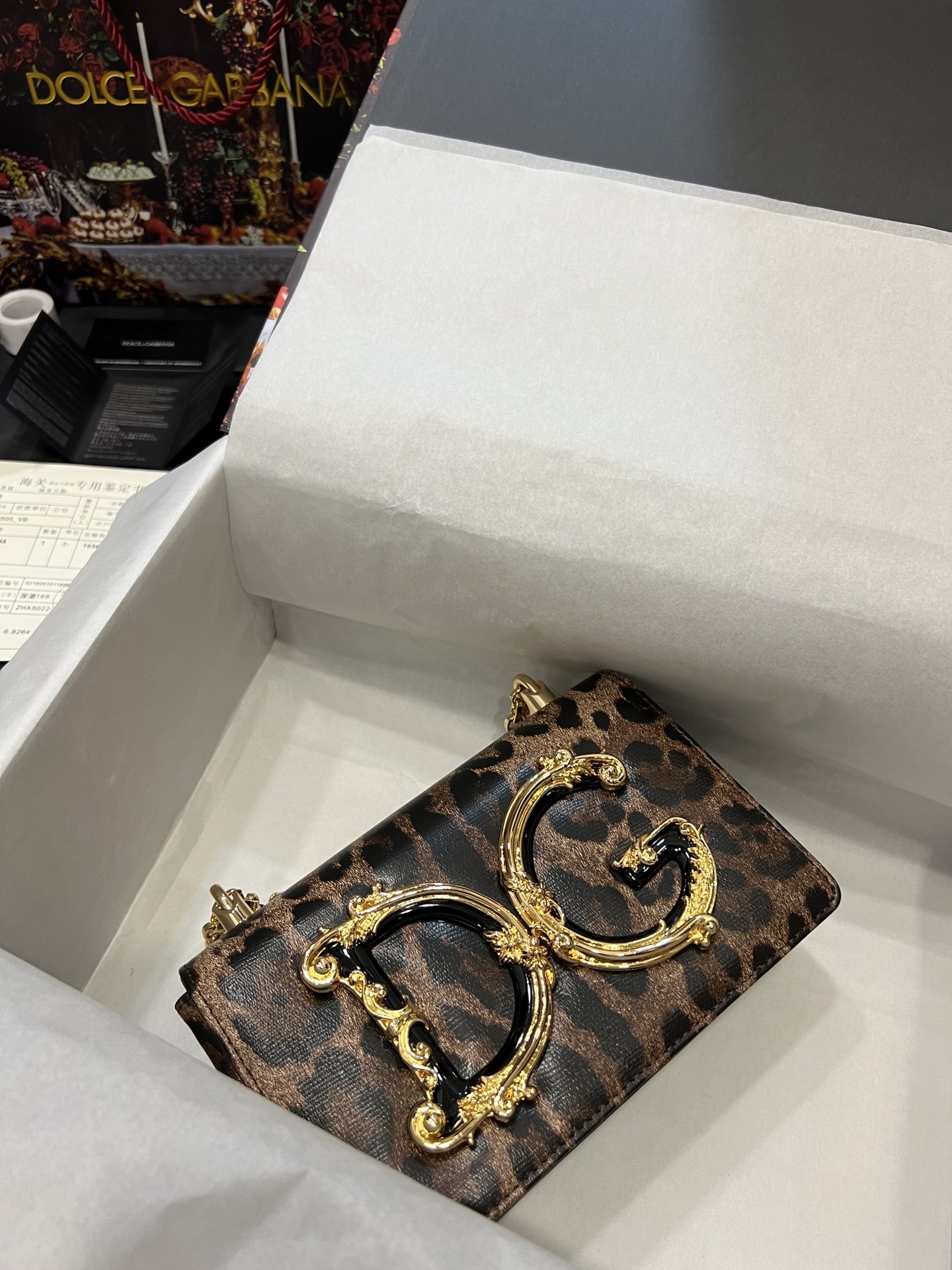 [TOP] Dolce & Gabbana D&G Polished Calfskin Leopard Print DG Girls Bag 21*4*15cm