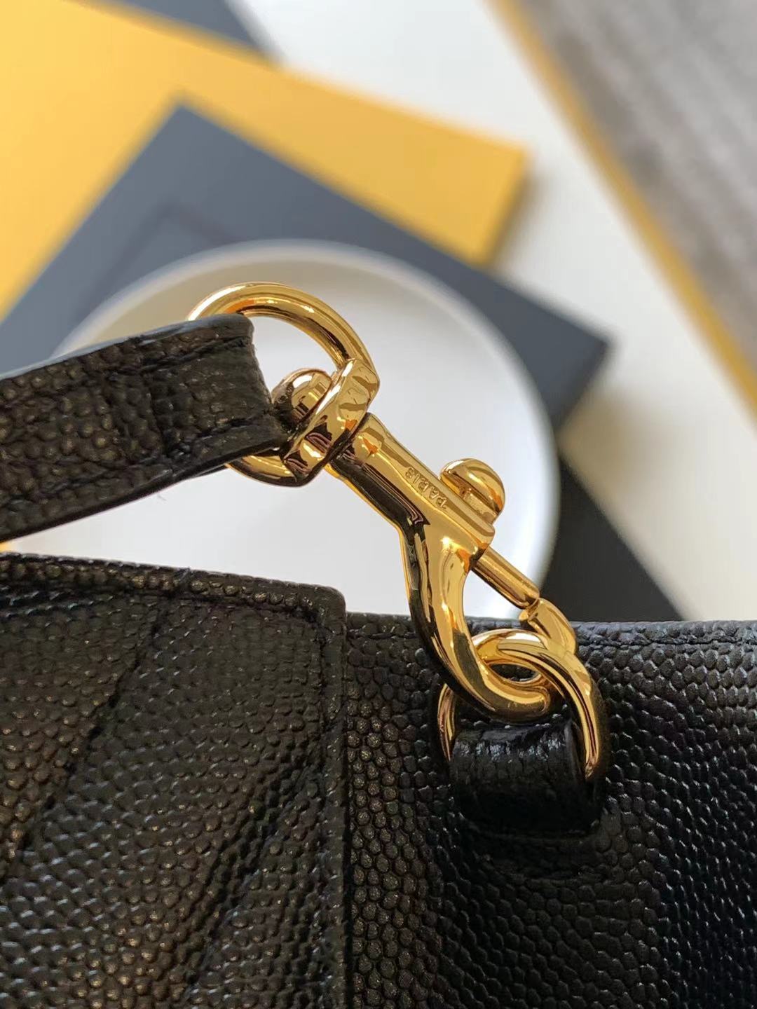 [TOP] Yves Saint Laurent YSL Monogram Quilted Grainy Leather Pouch - Black w GHW