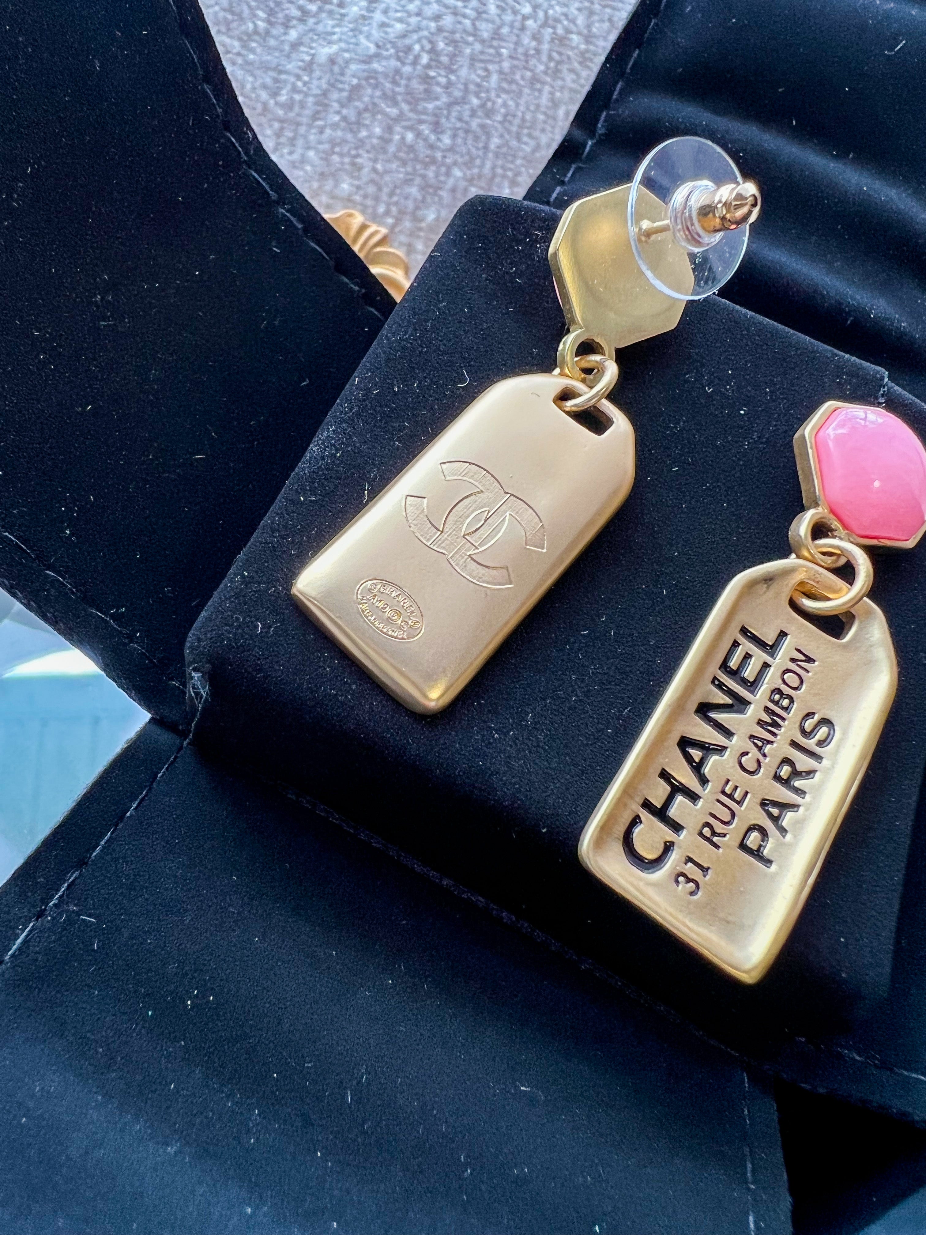 [TOP] CHANEL Rue De Cambon Dangle Earrings - Pink Gold