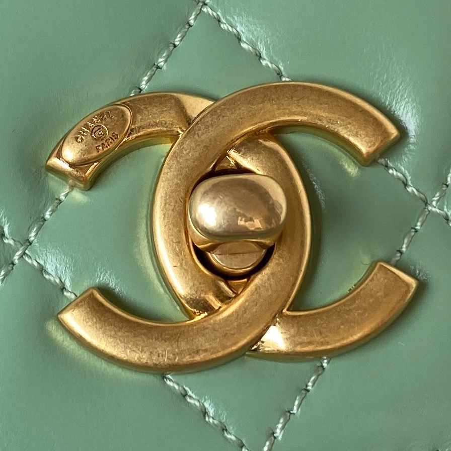 [TOP] CHANEL Mini CoCo Handle Bag 20X14X7.5cm - Green & GHW