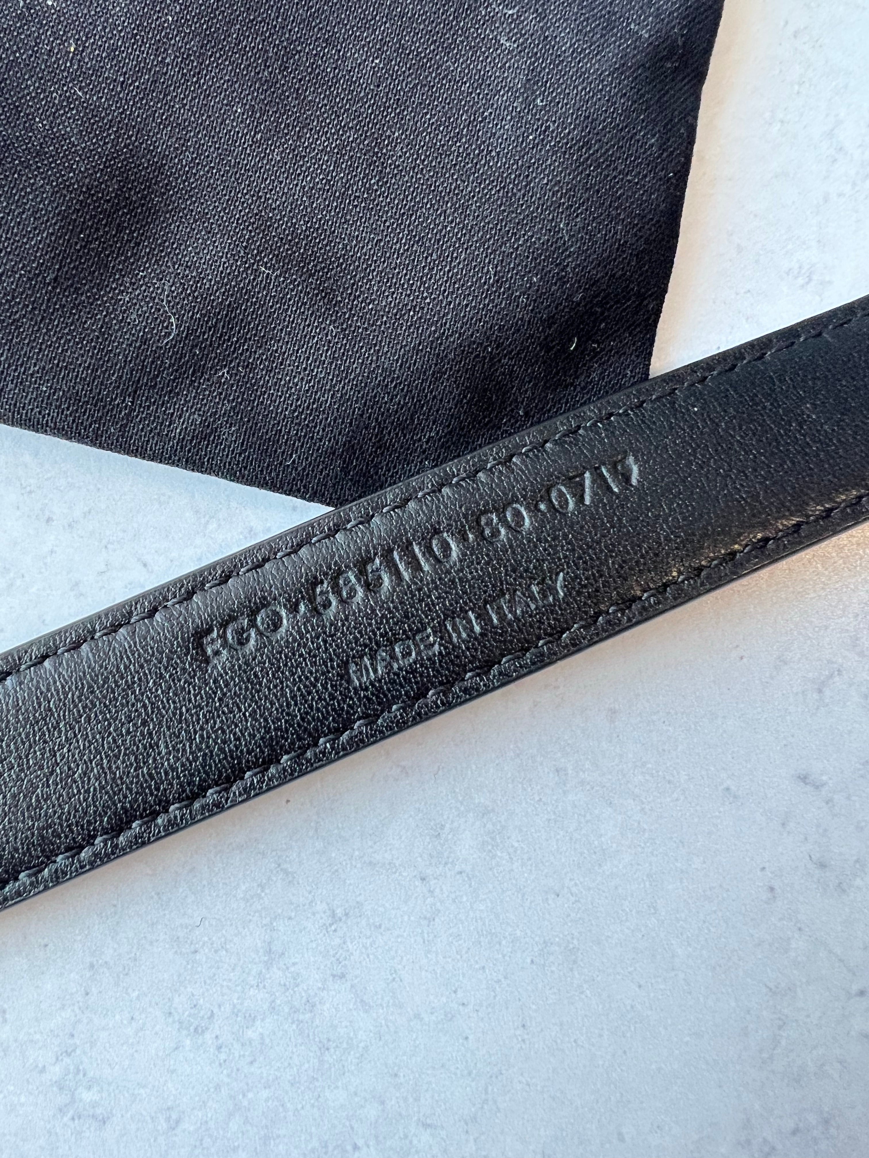 [TOP] Yves Saint Laurent YSL Monogram Logo Croc Thin Belt - Black w GHW