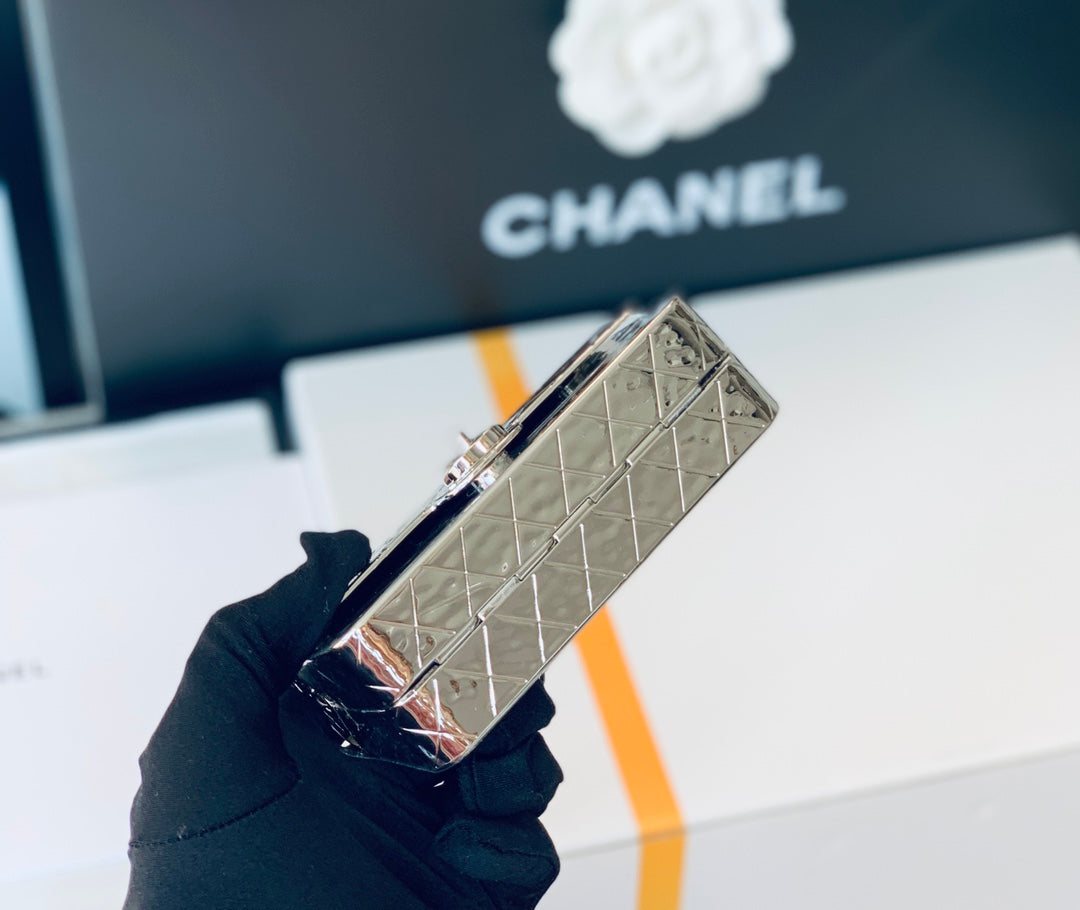 [TOP] CHANEL Evening Bag Metal  Mini 12x7x5cm - Silver