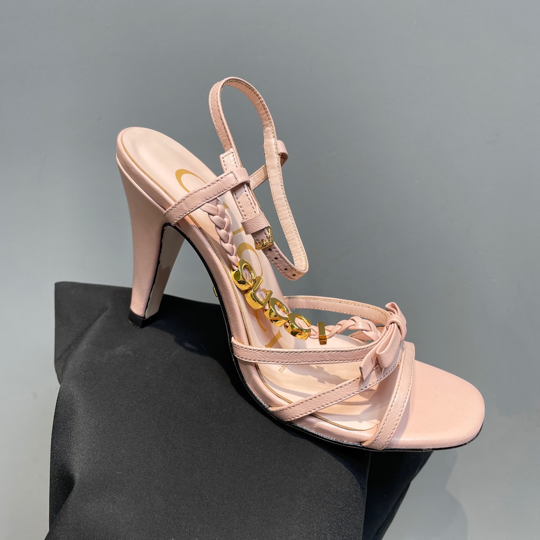 [TOP] GUCCI Woven Braid   Metal Buckle Sandals - Pink