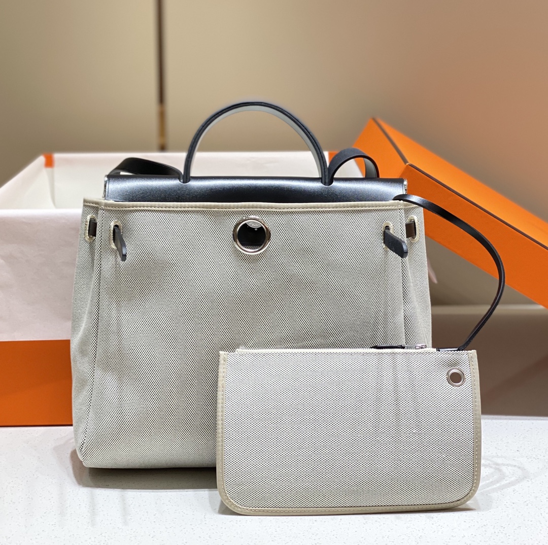 [TOP] HERMES Herbag Zip Canvas Handbag 31cm - 2 Color
