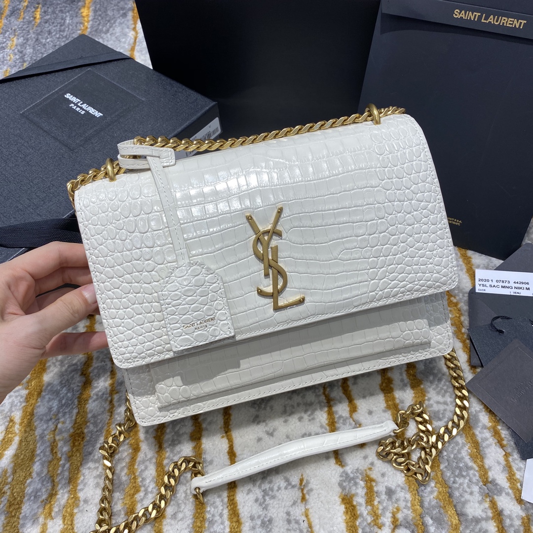 [TOP] Yves Saint Laurent YSL Crocodile Pattern Sunset Shoulder Bag - 10 Colors