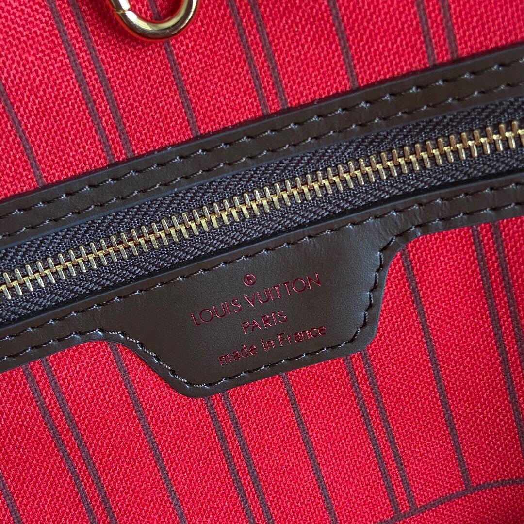 [TOP] Louis Vuitton LV LV Neverfull MM Damier Ebene 32x17x28cm  - Red