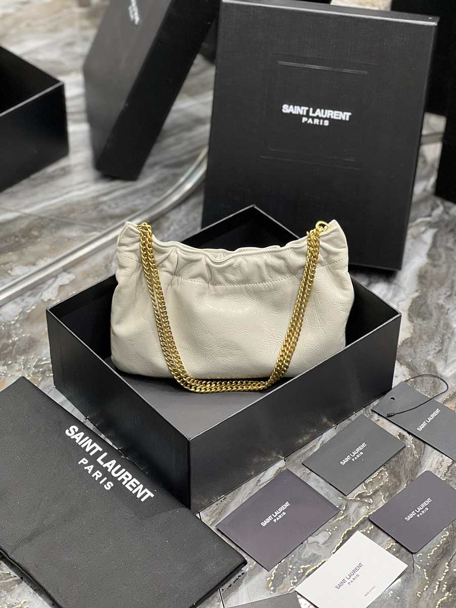 [TOP] Yves Saint Laurent YSL Pacpac Leather Hobo Bag - Off White GHW