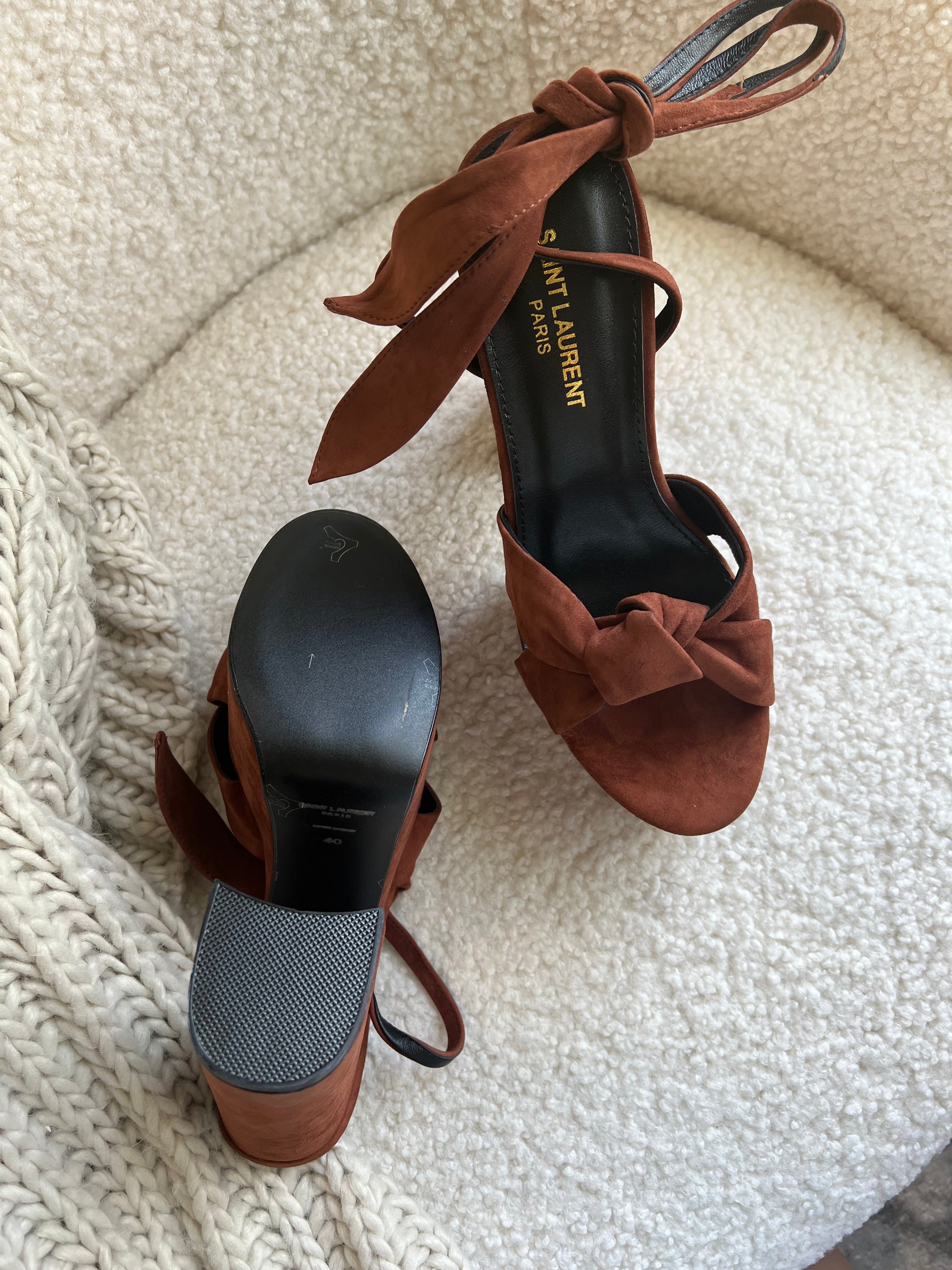 [TOP] Yves Saint Laurent YSL Suede Platform High Heels - Brown