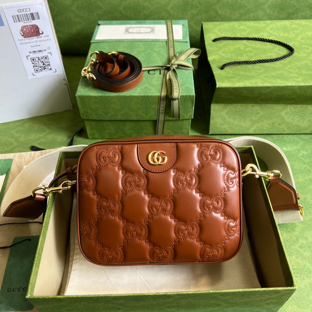 [TOP] GUCCI G*G Matelasse Handbag - Brown