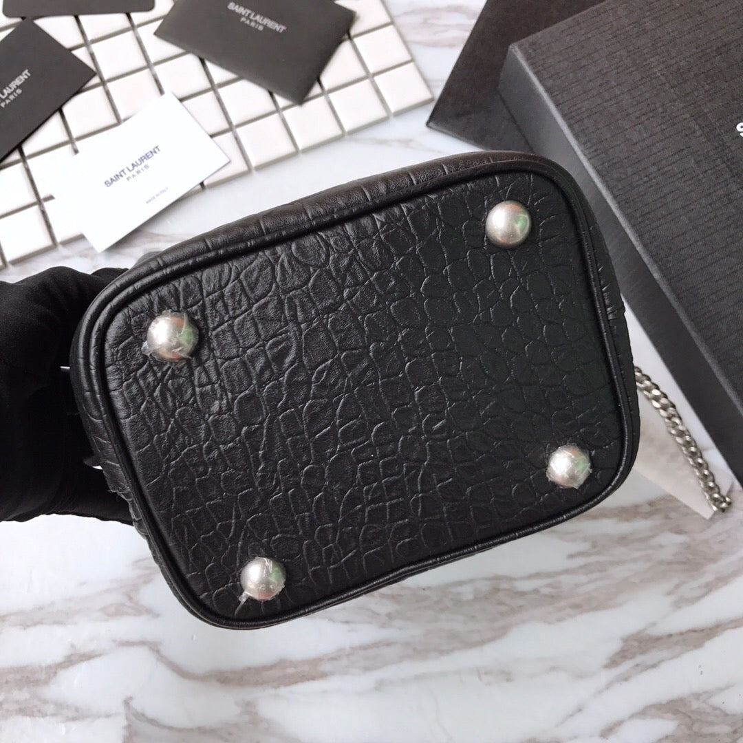 [TOP] Yves Saint Laurent YSL Croco Small Bucket Bag - Black