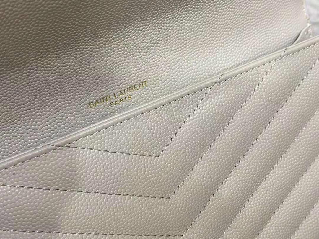 [TOP] Yves Saint Laurent YSL Cassandre Matelasse Flap Pouch Grain Leather - White