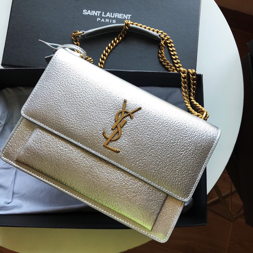 [TOP] Yves Saint Laurent YSL Sunset Metallic Small Bag 22×16×8 cm - Silver