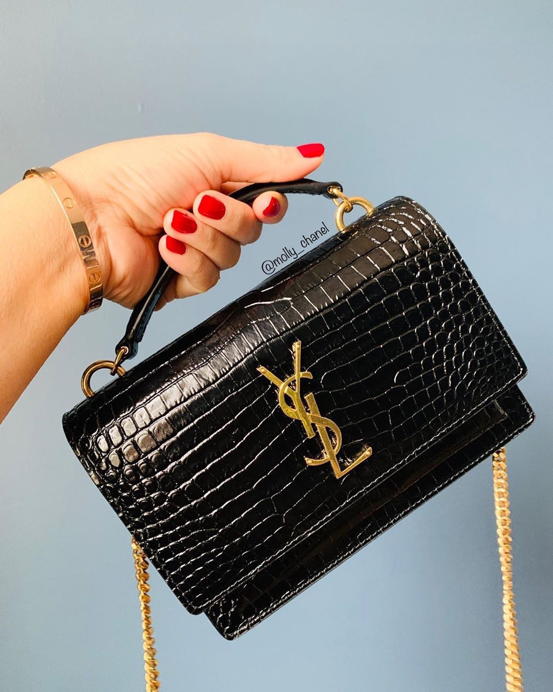 [TOP] Yves Saint Laurent YSL Crocodile Sunset Shoulder Bag -  SHW&GHW - 2 Color