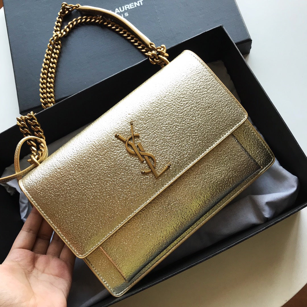 [TOP] Yves Saint Laurent YSL Sunset Metallic Small Bag - Gold