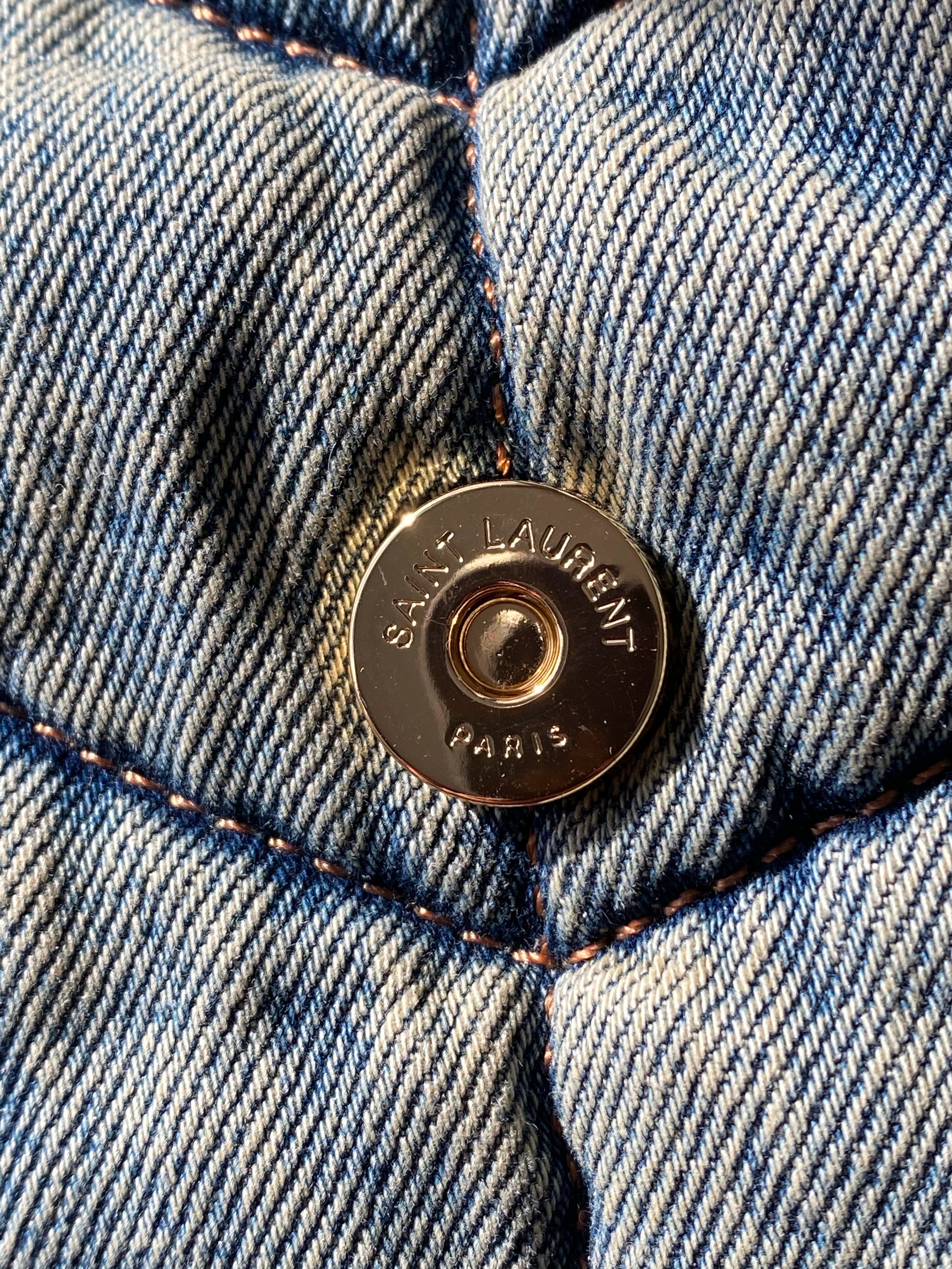 [TOP] Yves Saint Laurent YSL Loulou Small Denim Puffer Bag