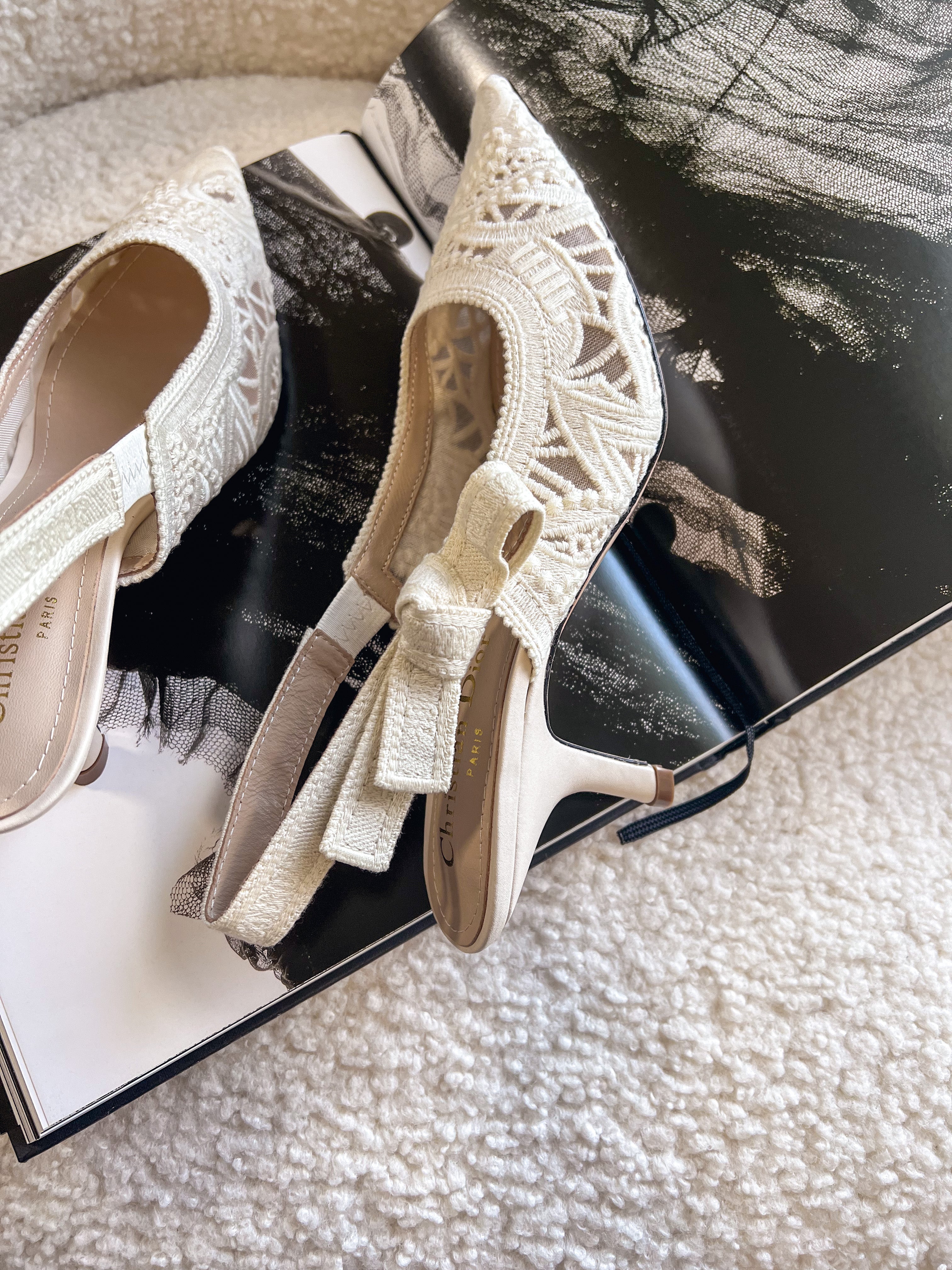 [TOP] Christian Dior Macrame High Heels Lace Shoes 22 - White