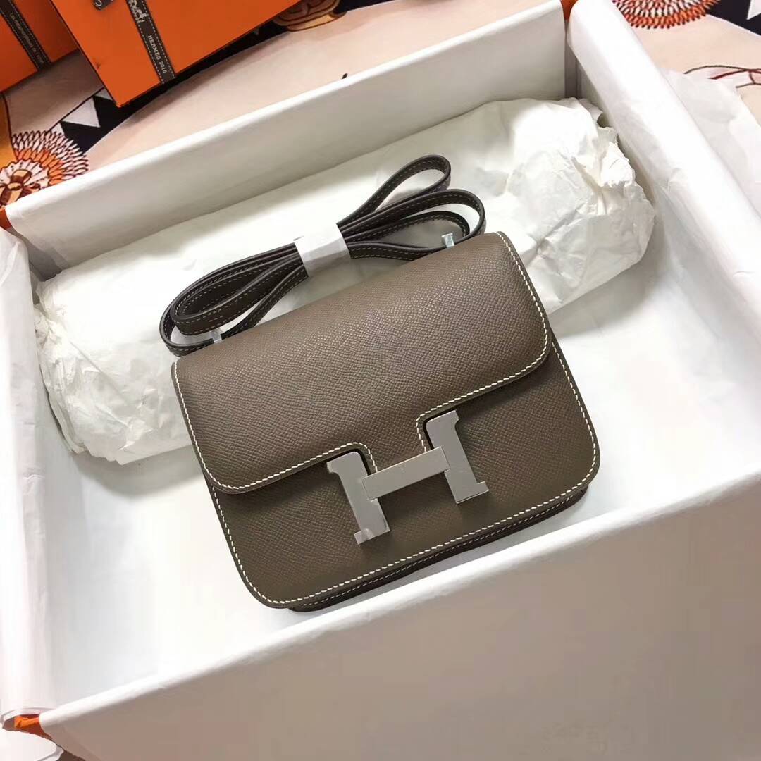 [TOP] HERMES Constance Epsom Leather 18CM - Etoupe & SHW