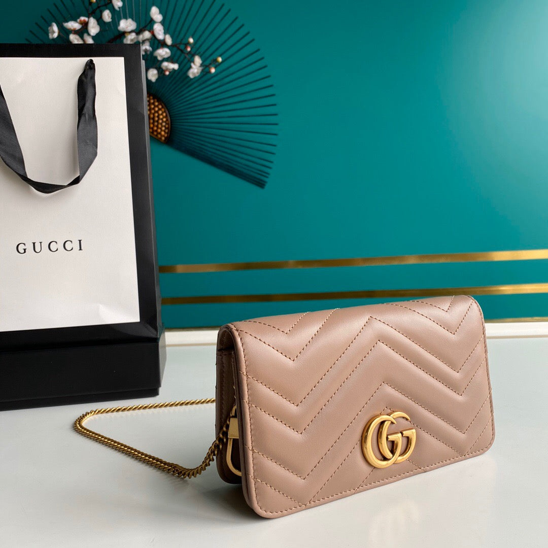 [TOP] GUCCI GG Marmont Shoulder Clutch - Dusty Pink