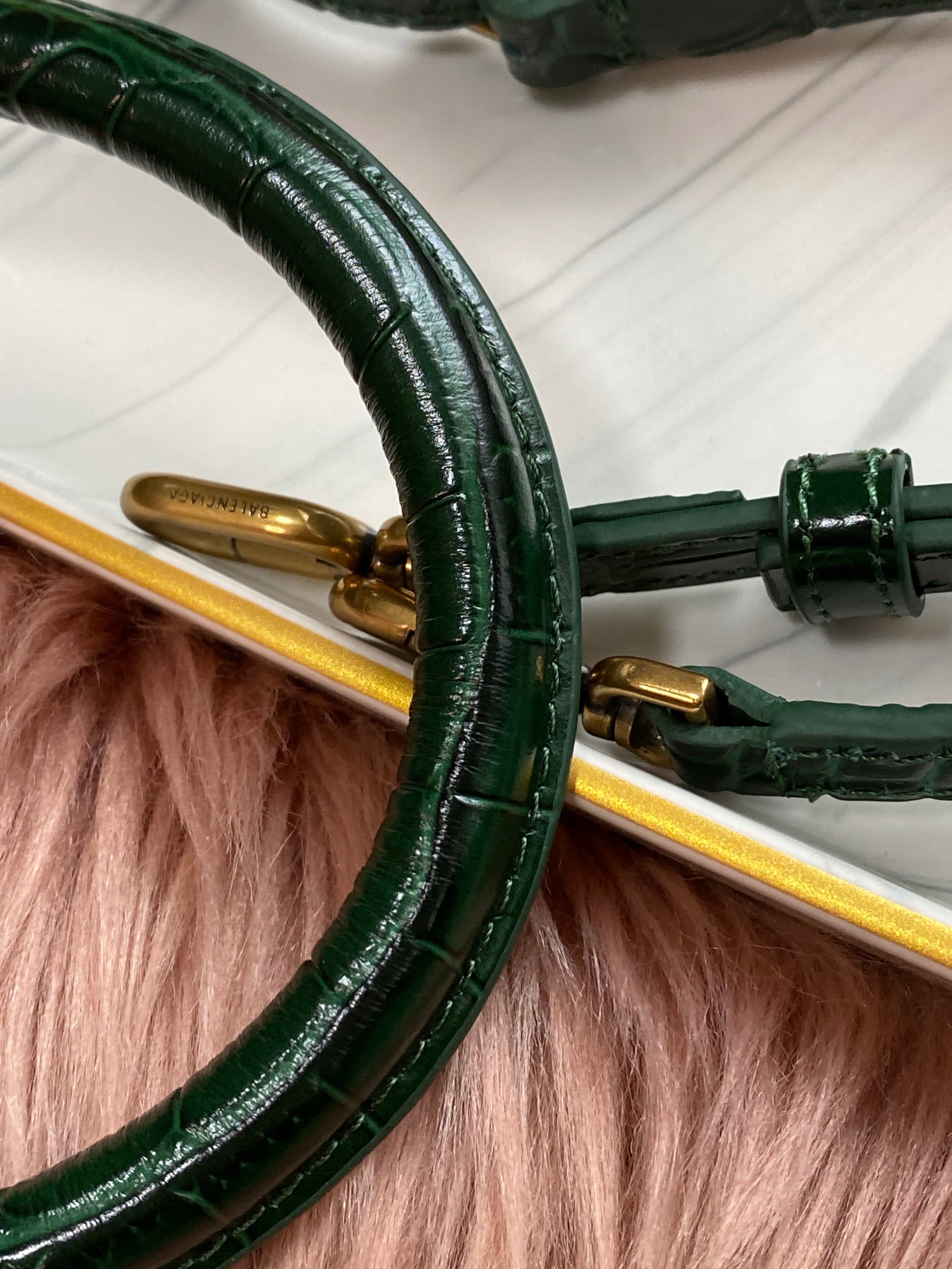 [TOP] BALENCIAGA Hourglass Small Crocodile-Effect Small Bag 23x14x10cm - Green