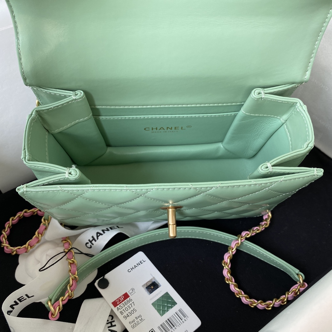 [TOP] CHANEL Mini CoCo Handle Bag 20X14X7.5cm - Green & GHW