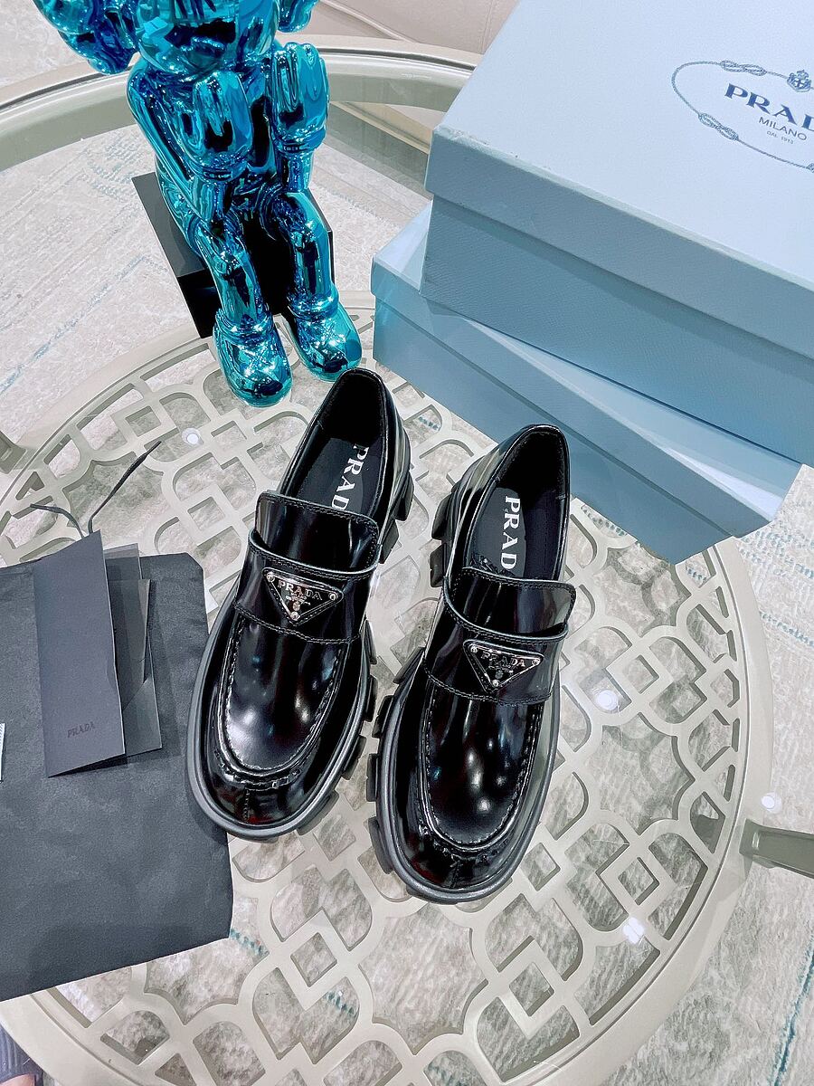 [TOP] PRADA Brushed Leather Logo Chunky Loafers- Black