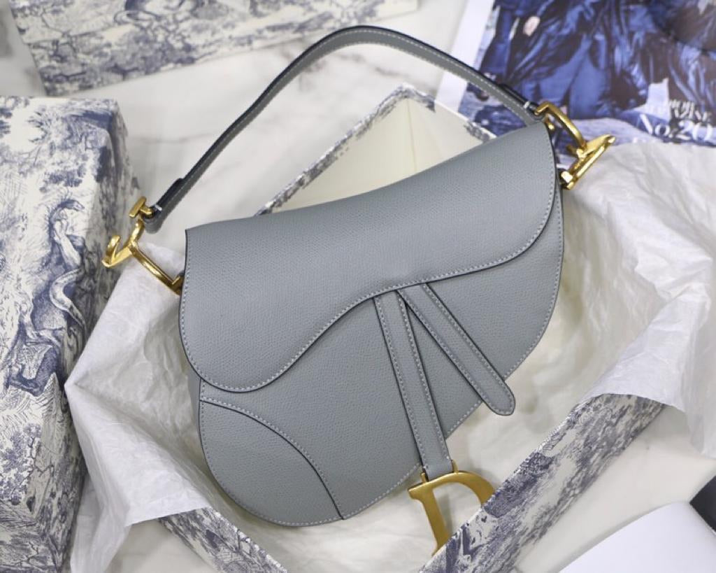 [TOP] Christian Dior Saddle Bag Grained Calfskin Small - GREY