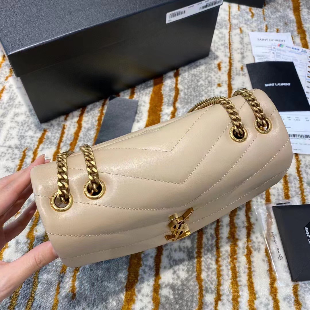 [TOP] Yves Saint Laurent YSL Lou Lou Bag Small 25cm - Beige & GHW