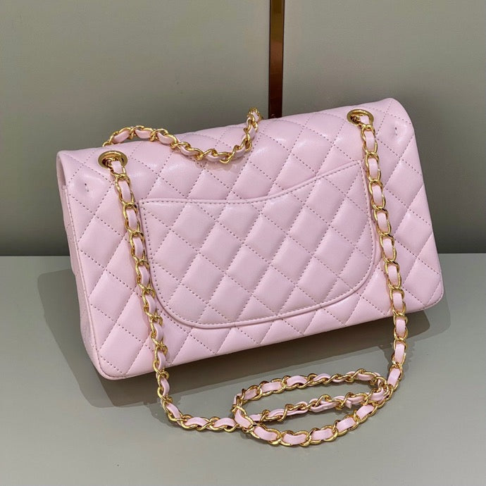 [TOP] CHANEL Classic Flap Bag Lambskin Medium 25.5CM - Pink & GHW